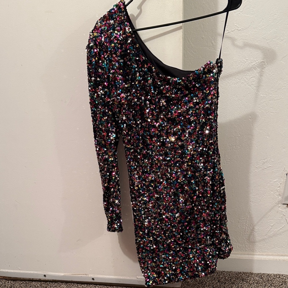 Multicolor Sequin One-Shoulder Dress